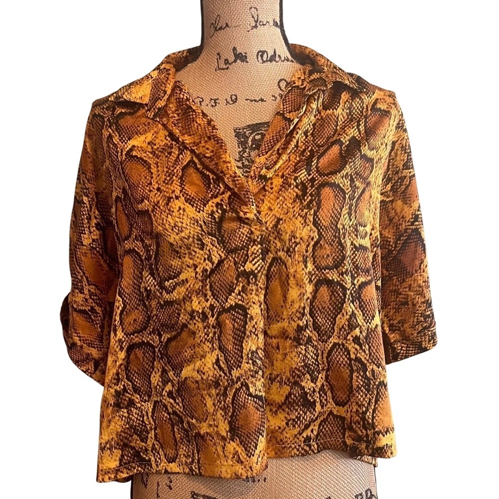 M Girls By Material Girls Womens Snakeskin Animal Print Blouse‎ Top Yellow Large